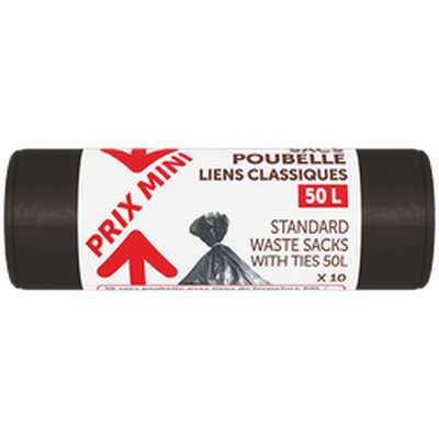 Sacs poubelle liens classiques, Prix Mini (10 x 50 l)