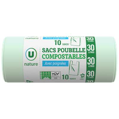 Sacs poubelles compostables, U Nature (10 x 30 L)