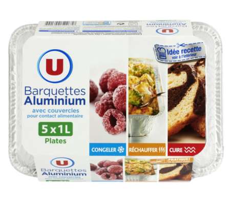Barquettes aluminium plates + couvercles, U (5 x 1 L)