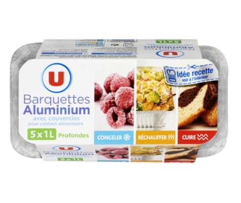 Barquettes aluminium profondes + couvercles, U (5 x 1 L)