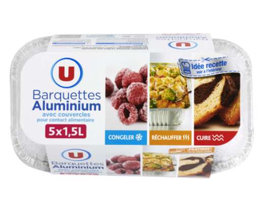 Barquettes aluminium profondes + couvercles, U (5 x 1,5 L)