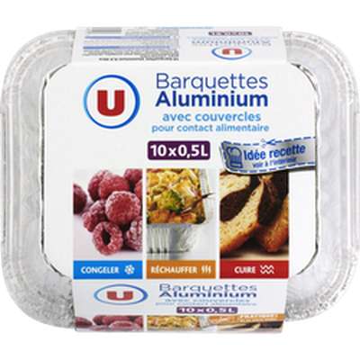 Barquettes aluminium profondes + couvercles, U (10 x 0,5 L)