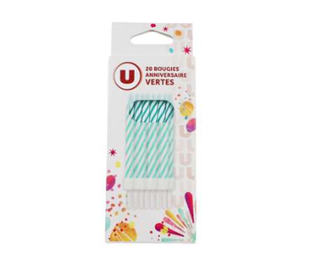 Bougie anniversaire vertes + bobeche, U MAISON (x 20)