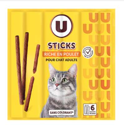 Sticks pour chat adulte riches en poulet, U (6 x 5 g)