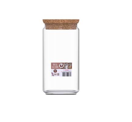 Bocal avec couvercle en liège en verre 1,5 L, U MAISON