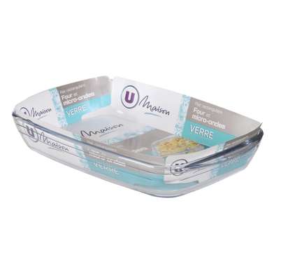 Plat rectangulaire en verre 32,4X19X5 cm, U MAISON