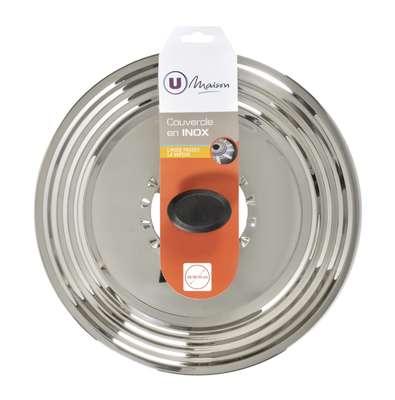 Couvercle en inox avec poignée thermorésistante ovale,  U MAISON (Ø28 à 32 cm)