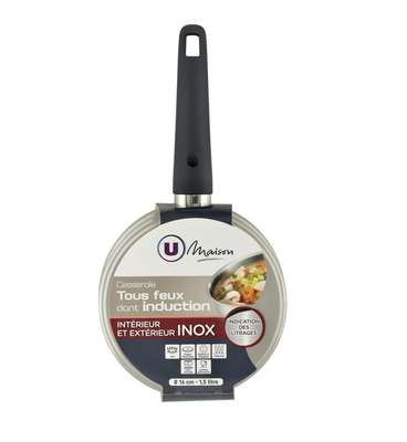 Casserole Oxygène 3 en inox gris tout feux dont induction, U MAISON (Ø16 cm)