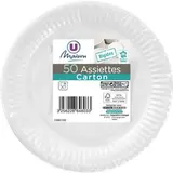 Assiette en carton ronde blanc FSC 18 cm, U MAISON (x 50)