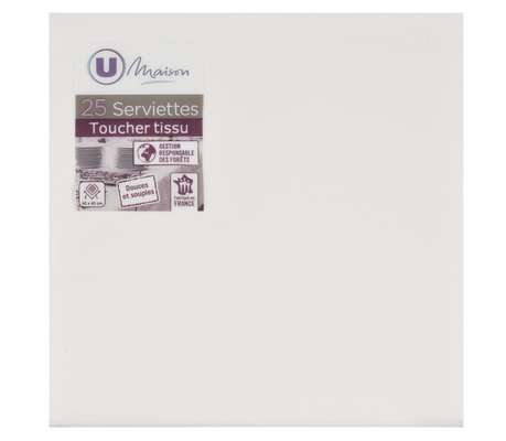Serviettes tex touch blanc 40 x 40 cm, U MAISON (x 25 unités) (gros calibre)