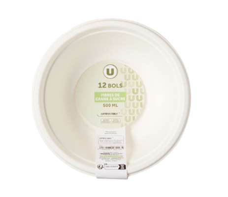 Bol fibres de canne à sucre 15,5 cm, U (12 x 500 ml)