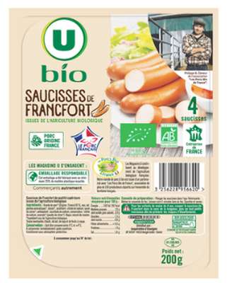 Saucisses de Francfort, U BIO (x4, 200 g)