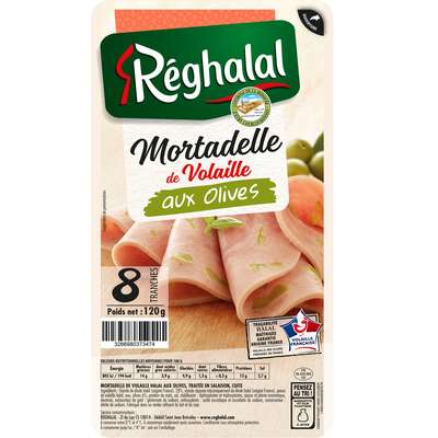 Mortadelle de volaille aux olives Halal, Reghalal (8 tranches, 120 g)