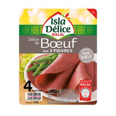 Délice de boeuf aux 3 poivres halal Isla Delice  (4 tranches, 120 g)