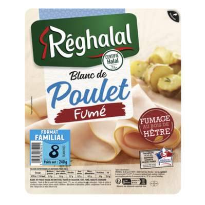 Blanc de poulet fumé, Reghalal (x 8 tranches, 240 g)