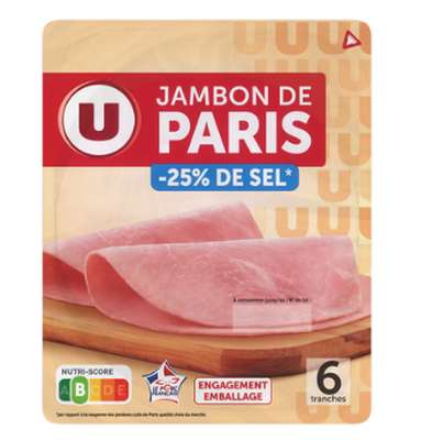 Jambon de Paris découenné dégraissé -25% de sel, U (x 6, 210 g)