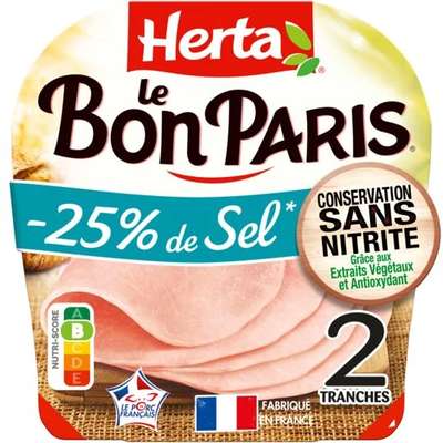 Jambon Le Bon Paris -25% de sel et sans nitrite, Herta (2 tranches, 70 g)