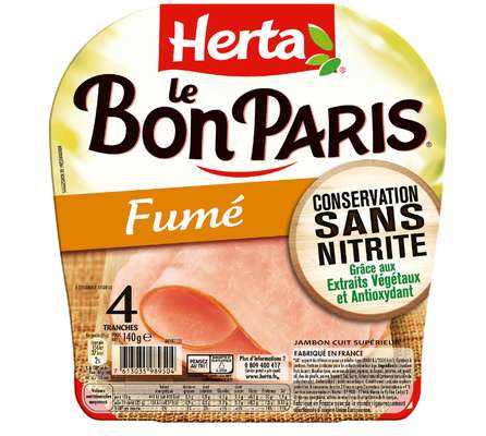 Jambon Le Bon Paris fumé conservation sans nitrites, Herta (4 tranches, 140 g)