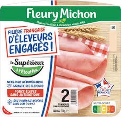 Jambon Le supérieur sans couenne sans antibiotiques Filière française d'éleveurs engagés, Fleury Michon (2 tranches, 70 g)