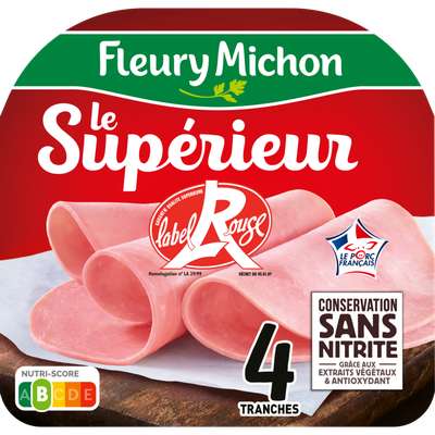 Jambon Le Supérieur Label Rouge sans nitrite, Fleury Michon (4 tranches, 160 g)