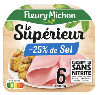 Jambon Le Supérieur -25 % de sel sans nitrite, Fleury Michon (6 tranches, 210 g)