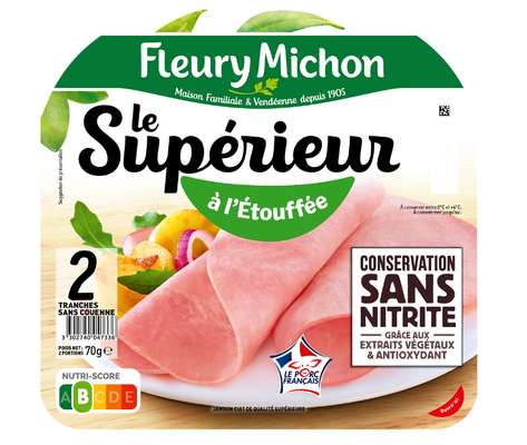 Jambon Le Supérieur à l'étouffée sans nitrite, Fleury Michon (2 tranches, 70 g)