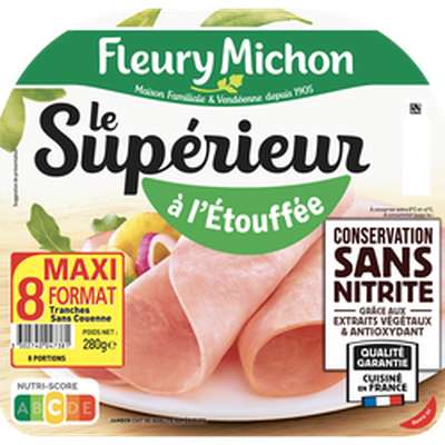 Jambon Le Supérieur à l'étouffée sans nitrite, Fleury Michon (8 tranches, 280 g)
