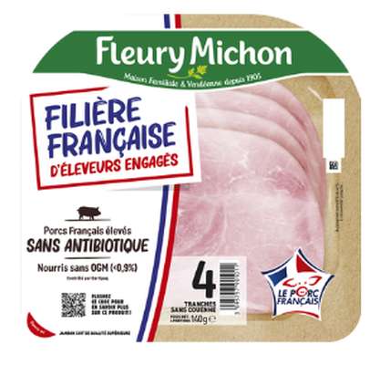 Jambon filière française sans antibiotique, Fleury Michon (4 tranches, 140 g)