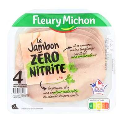 Jambon de porc zéro nitrite tranche fine, Fleury Michon (4 tranches, 120 g)
