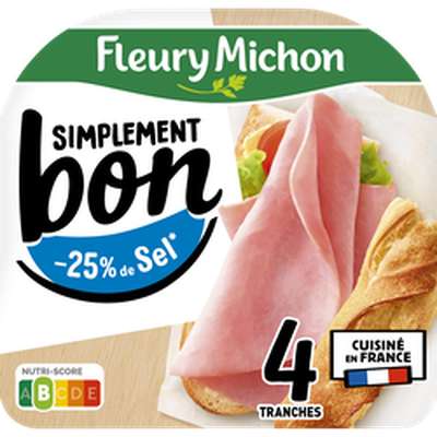 Jambon Simplement Bon -25% de sel, Fleury Michon (4 tranches, 140 g)
