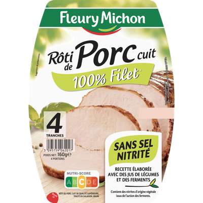 Rôti de porc cuit sans sel nitrité, Fleury Michon (4 tranches, 160 g)