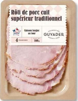 Rôti de porc cuit ficelé main, Guyader (4 tranches, 160 g)