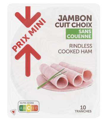 Jambon cuit sans couenne, Prix Mini (10 tranches, 450 g)