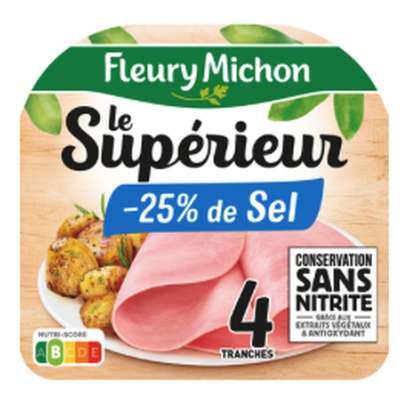 Jambon Le Supérieur -25 % sel sans nitrite, Fleury Michon (4 tranches, 140 g)