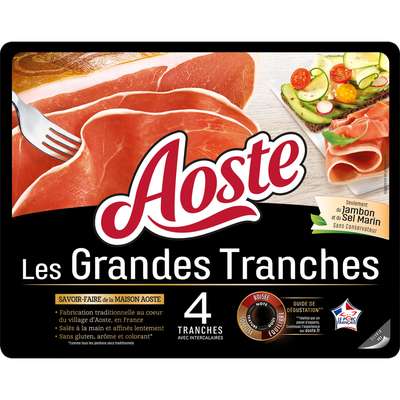 Jambon cru Les Grandes Tranches sans conservateurs, Aoste (4 tranches, 100 g)