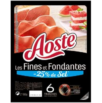 Jambon cru Les Fines et Fondantes -25% de sel, Aoste (6 tranches, 100 g)