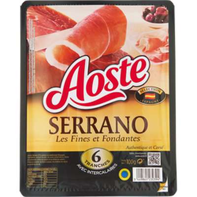 Jambon cru Serrano Les Fines et Fondantes, Aoste (6 tranches, 100 g)