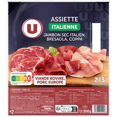 Assiette de charcuterie Italienne jambon, coppa et bresaola, U (200 g)