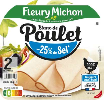 Blanc de poulet doré au four -25% de sel, Fleury Michon (2 tranches, 80 g)