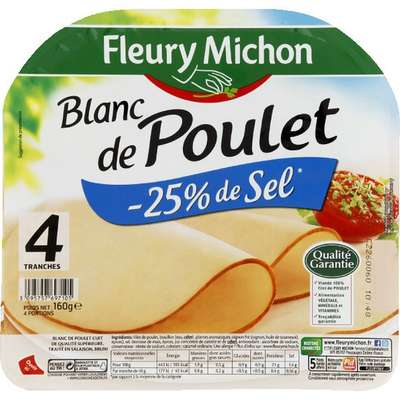 Blanc de poulet doré au four réduit en sel, Fleury Michon (4 tranches, 160 g)