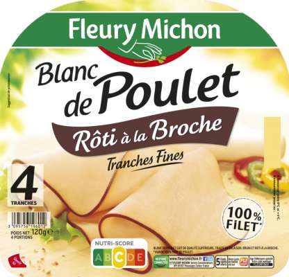Blanc de poulet rôti à la broche tranches fines, Fleury Michon (4 tranches, 120 g)