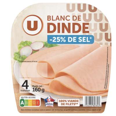 Blanc de dinde sel réduit, U (4 tranches, 160 g)