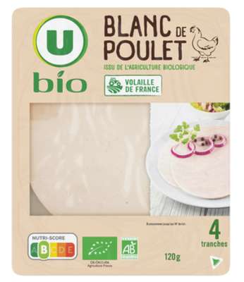 Blanc de poulet BIO, U BIO (4 tranches, 120 g)