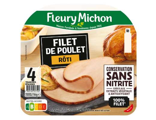 Filet de poulet rôti sans nitrite, Fleury Michon (4 tranches, 116 g)
