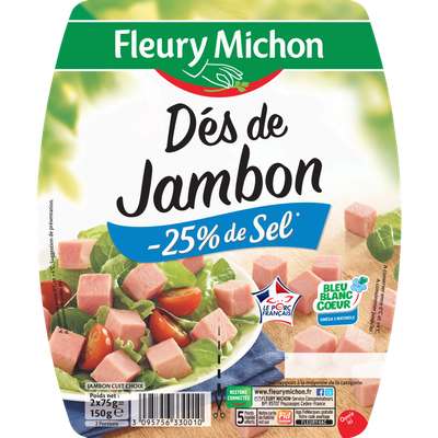 Dés de jambon -25% de sel, Fleury Michon (2 x 75 g)