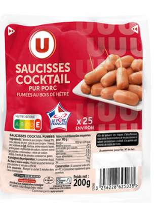 Saucisses cocktail fumées, U (x25, 200 g)