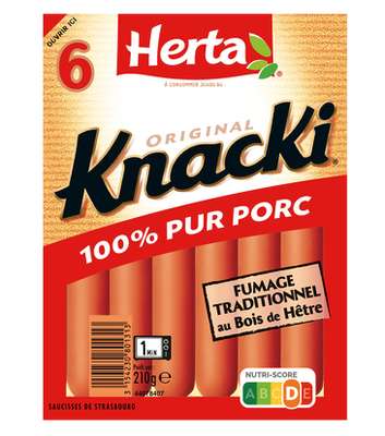 Knacki original saucisses 100% pur porc, Herta (x 6, 210 g)