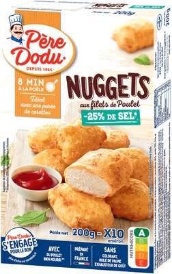 Nuggets aux filets de poulet -25% de sel, Père Dodu (x 10, 200 g)