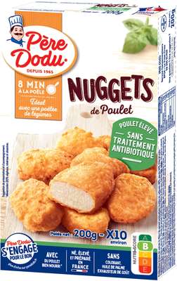 Nuggets de poulet élevé sans traitement antibiotique, Père Dodu (x 10, 200 g)