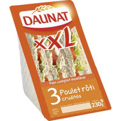 Sandwich triangle XXL poulet rôti crudités, Daunat (230 g)